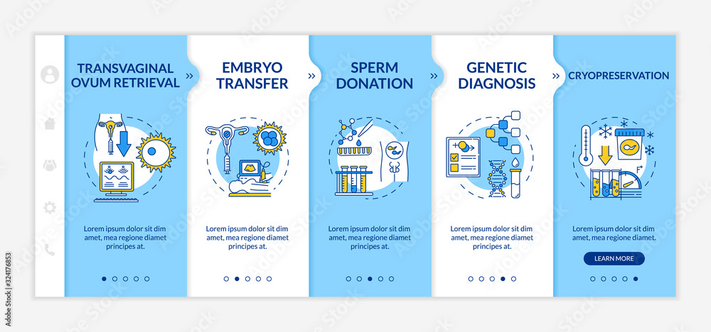 Poster reproductive technology onboarding vector template. transvaginal ovum retrieval. cryopreservation. r