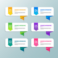 Modern infographics 6 steps design template.	