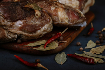 baked meat with specialties in the oven
