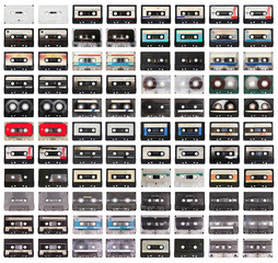 collection of retro audio tapes (A-side and B-side)