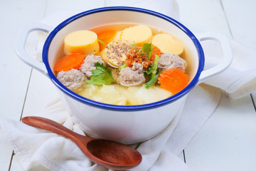 Clear soup with tofu and minced pork, Thai cuisine