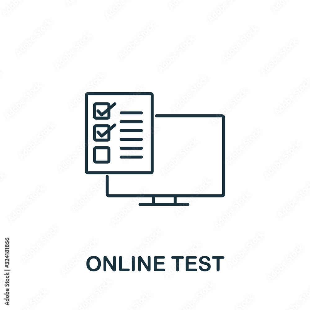 Poster online test icon from e-learning collection. simple line element online test symbol for templates, w