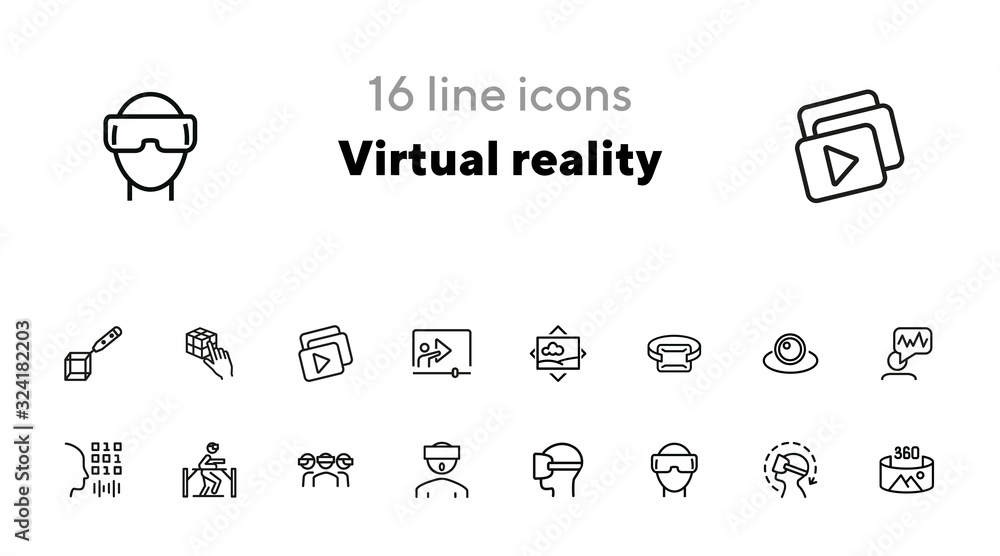 Wall mural virtual reality line icon set.virtual reality glasses, programming, vr game. technology concept.vect