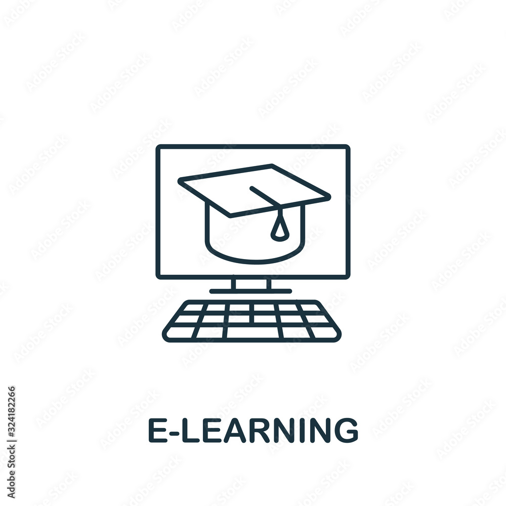 Poster e-learning icon. simple line element e-learning symbol for templates, web design and infographics