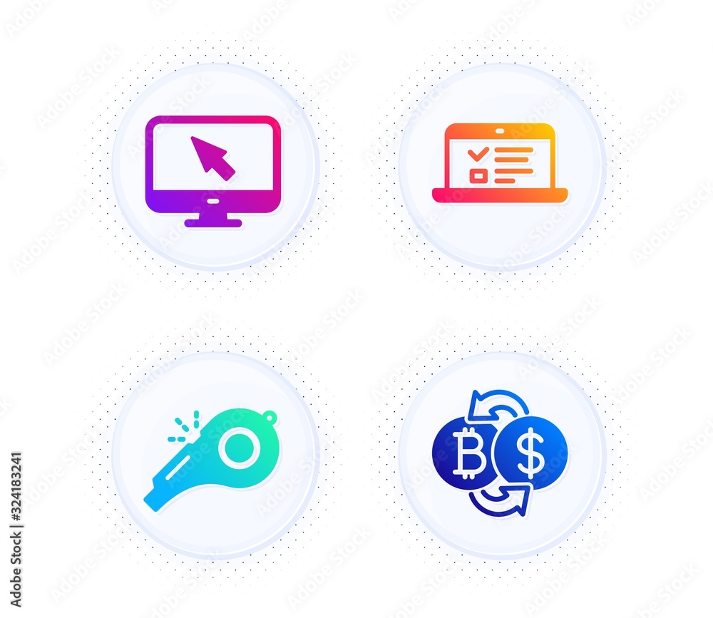 Aufkleber web lectures, whistle and internet icons simple set. button with halftone dots. bitcoin exchange sig
