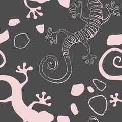 Seamless pattern - Gecko dark grey wallpaper with pink color