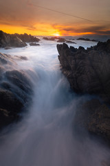 Monterey coast at sunset, California, United States.