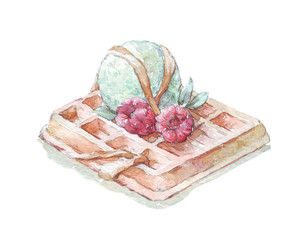 Obraz na płótnie Canvas belgian wafer with ice cream and raspberry