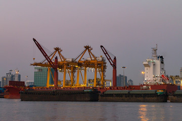 Obraz premium Logistics and transportation of Container Cargo ship bangkok, thailand