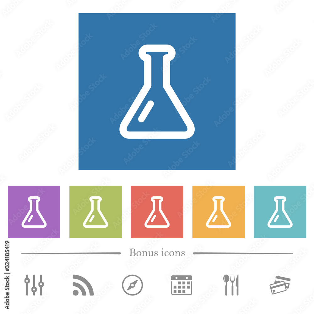 Poster empty flask flat white icons in square backgrounds
