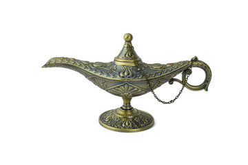 Side view of Aladdin's magical genie lamp isolated on a white background