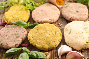 vegetarian burger steak with chickpea, bean and spices
