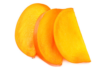 fresh ripe persimmons slices isolated on white background. top view