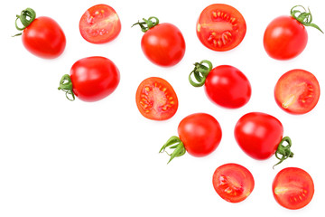 fresh tomato with slices isolated on white background. top view
