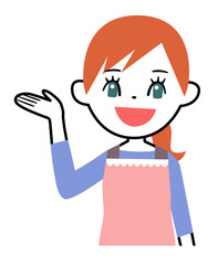 エプロンを着て笑顔で説明する若い女性