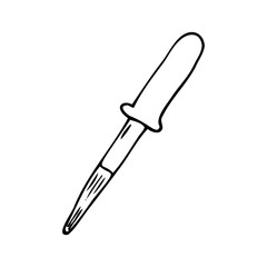 Hand drawn pipette isolated on a white background. Medical elements, icons. Doodle, simple outline illustration. It can be used for decoration of textile, paper and other surfaces.