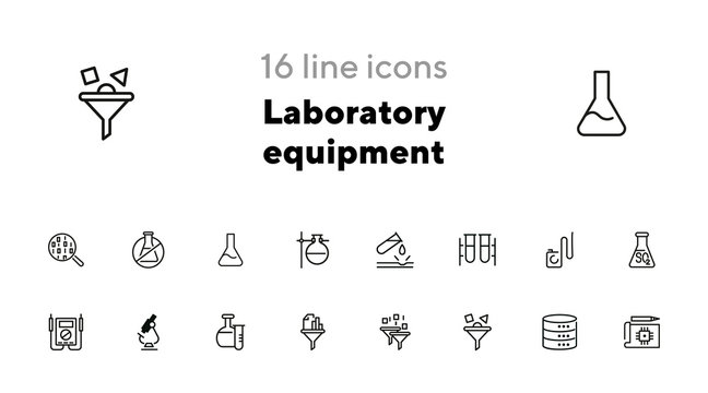 Laboratory equipment icons. Set of line icons on white background. Science concept. Vector illustration can be used for topics like investigation, experiment