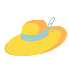 Single yellow hat. Garden decoration and tools. Vector. doodle clipart. Isolated on a white background. For design, cards, invitation, decoration, stickers.