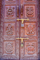 Door of a temple at Durban square at Kathmandu, Nepal