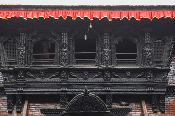 Architectural detail od a temple in Durban square at Kathmandu, Nepal