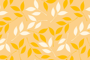 Floral orange background with white and orange leaves. Leaves pattern