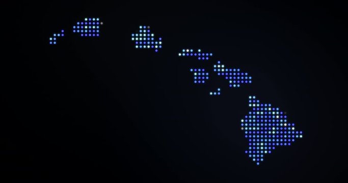 Animation of flicker led map of Hawaii in blue tones.