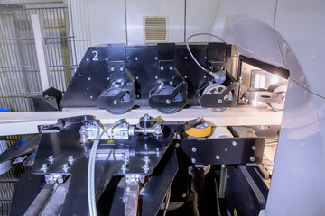 Woodworking Machine. Board calls into the machine for processing wood. Woodworking industry.