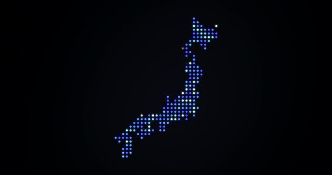 Animation of flicker led map of Japan in blue tones.