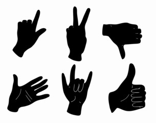 Fototapeta premium Monochrome set of hand gestures, isolated vector on white background. 