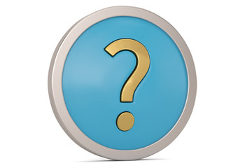 Question mark icon blue glossy round button isolated on white background. 3D illustration.