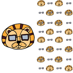 A set of 2 elements. 1 cute, stylish hand-drawn lion, 2 seamless pattern.