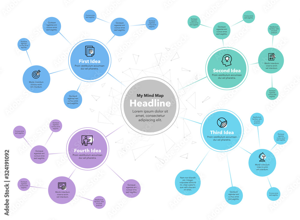 Poster Simple infographic for mind map chart template with place for your description. Easy to use for your design or presentation.