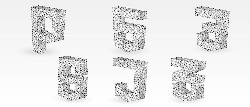 Programming symbols Set. Hypertext Markup, Personal Home Page, Cascading Style Sheets, JavaScript symbols. Low poly, wireframe 3d vector illustration. Abstract, polygonal image on white origami bg