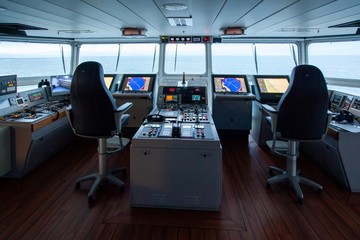 Inside look of the control centre of a superyacht on the sea