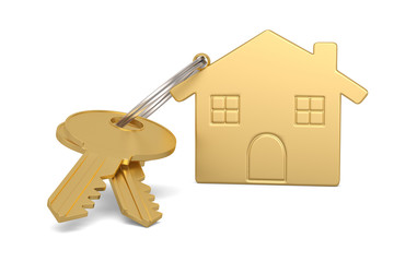 Gold House Key  isolated on white background 3D illustration.