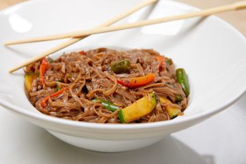 Stir fry noodles soba with beef