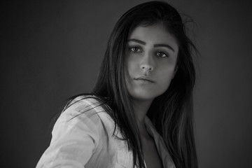 Fototapeta premium Black and white portrait of young beautiful girl