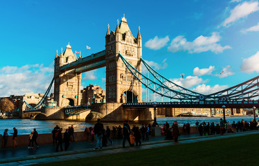 Fototapeta na wymiar London, UK/Europe; 23/12/2019: Tower Bridge in a sunny day in London, United Kingdom