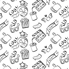 Doodles on the theme cinema and kinomania are drawn by hand.seamless.