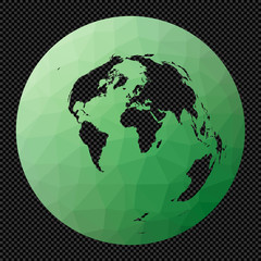 Low poly world map. Azimuthal Equidistant projection. Polygonal map of the world on transparent background. Stencil shape geometric globe. Awesome vector illustration.