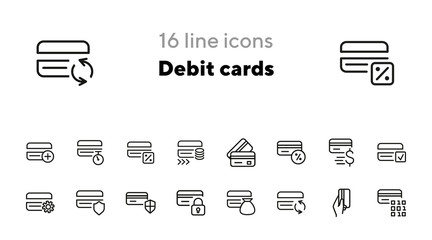 Debit cards line icon set. Set of line icons on white background. Banking concept. Credit card, payment, economy. Vector illustration can be used for topics like economy, modern, payment © SurfupVector