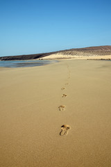 Sotavento beach in Fuerteventura with single set of footprints on sand
