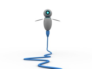 3d render robot connected usb cable