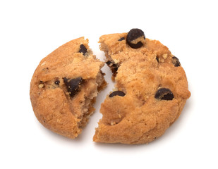 Chocolate chip cookies isolated on white background,Half split cookies.