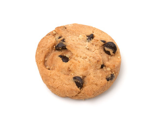 chocolate chip cookie isolated on white background, top view,single..