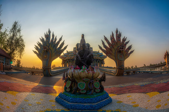 Wat Ban Rai, Kut Piman, Dan Khun Thot District Nakhon Ratchasima, Thailand in sunset time