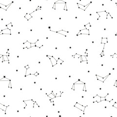 Seamless constellation pattern. Scandinavian monochrome design. Vector repeat illustration.