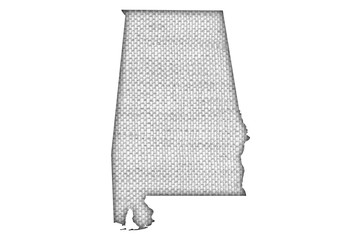 Karte von Alabama auf altem Leinen
