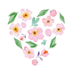 Cute watercolor hand drawn frames from flower isolated on a white background, for Valentine's Day greeting card, wedding card, romantic prints and scrapbooking.