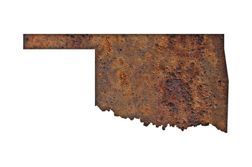 Karte von Oklahoma auf rostigem Metall
